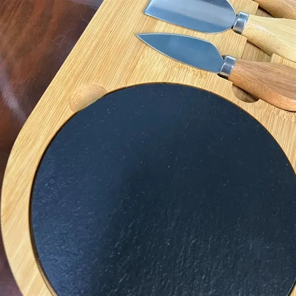 Premium Bamboo and Slate Cheese Board Set