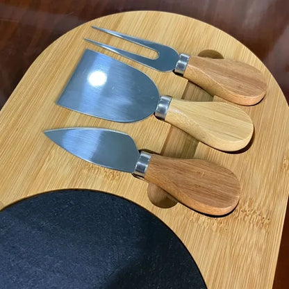 Premium Bamboo and Slate Cheese Board Set