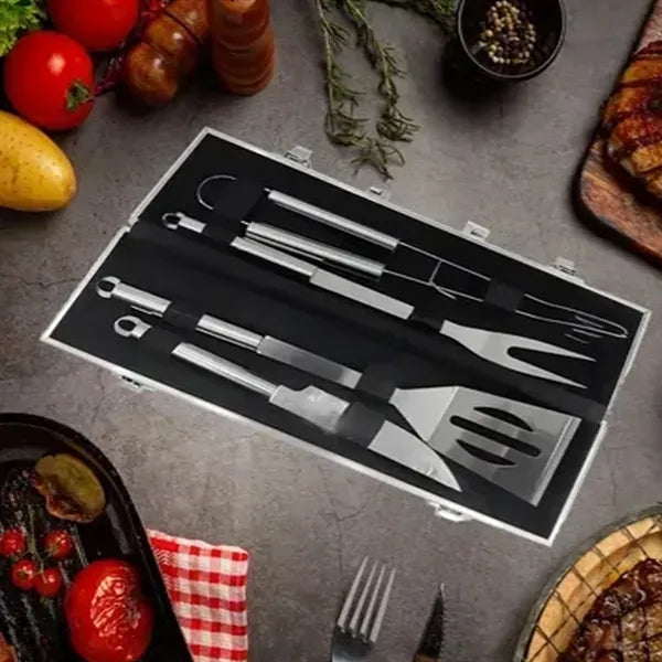 Stainless Steel BBQ Grill Tool Set  Aluminum Storage Case