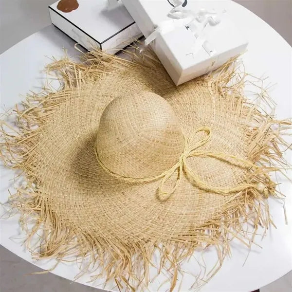 Natural Raffia Straw Wide Brim Sun Hat