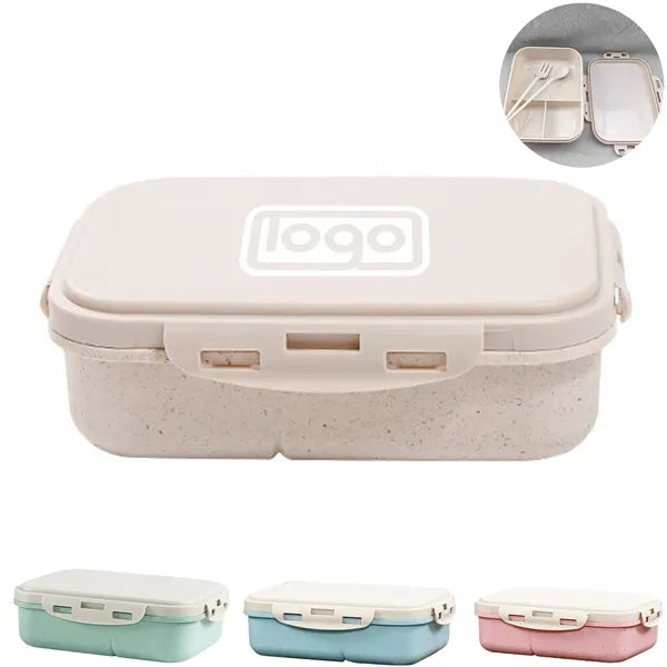 Leak Proof Wheat Straw Lunch Bento Box w/ Utensils