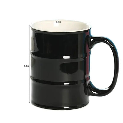 15oz C Handle Oil Barrel Shape Ceramic Mug
