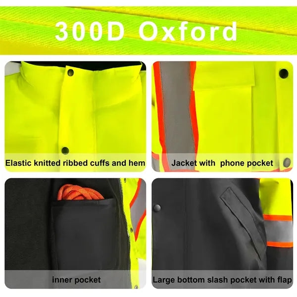 Waterproof Oxford Hooded Reflective Safety Rain Coat
