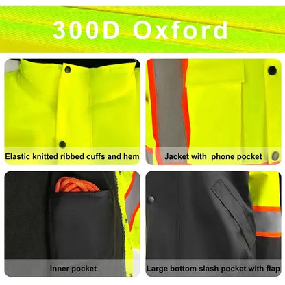 Waterproof Oxford Hooded Reflective Safety Rain Coat