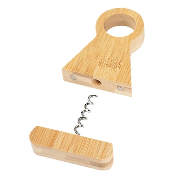 2 in 1 Bamboo Triangle Wine Stand w/ Corkscrew