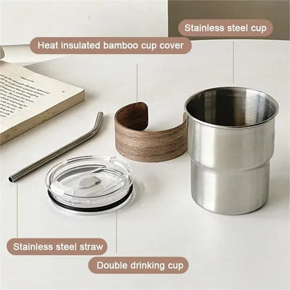 10oz Wooden Sleeve Stainless Steel Straw Cup