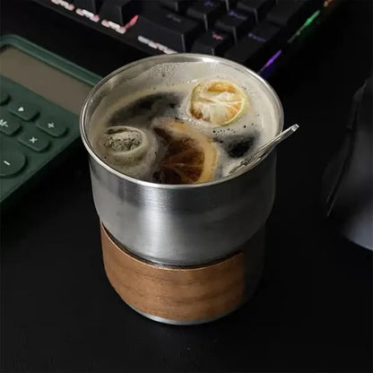 10oz Wooden Sleeve Stainless Steel Straw Cup