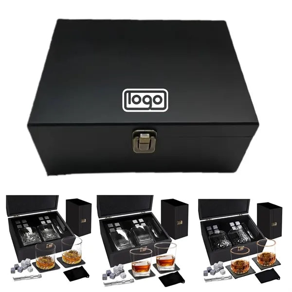 Whiskey Stones Glass Wooden Box Set