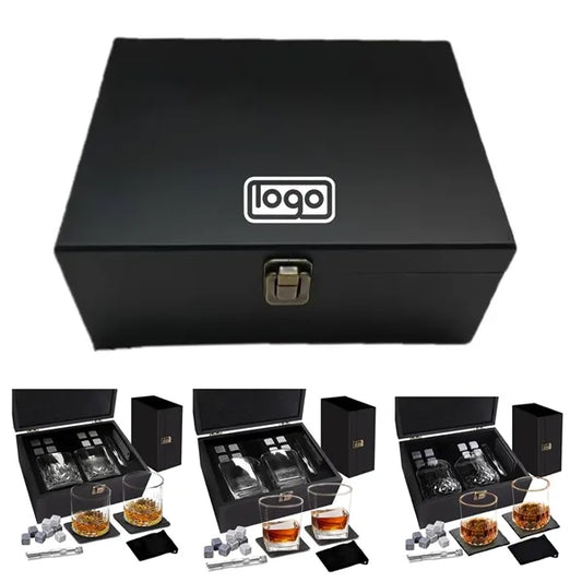 Whiskey Stones Glass Wooden Box Set