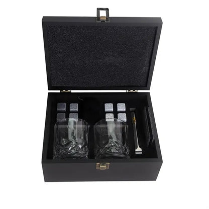 Whiskey Stones Glass Wooden Box Set