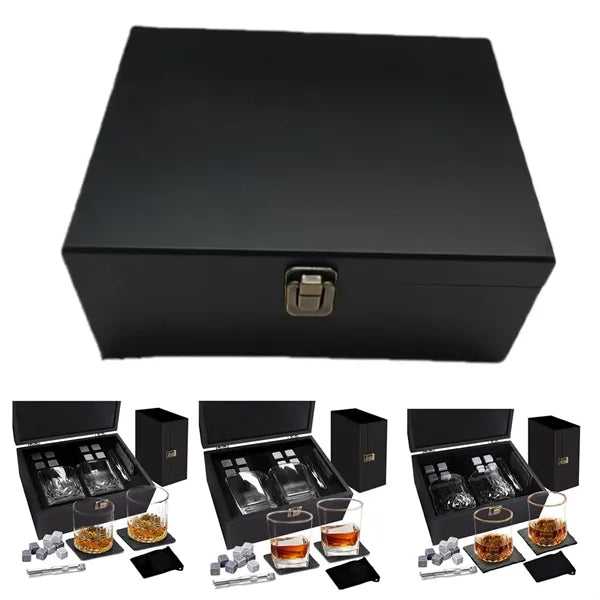 Whiskey Stones Glass Wooden Box Set