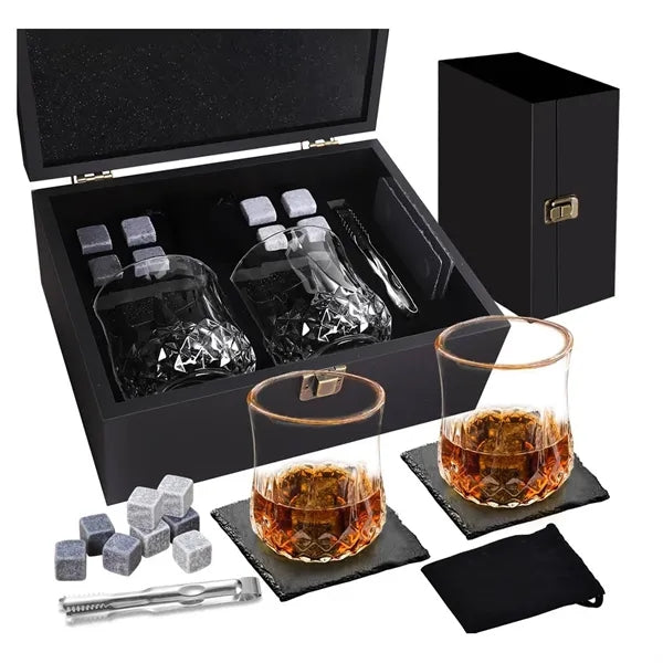Whiskey Stones Glass Wooden Box Set