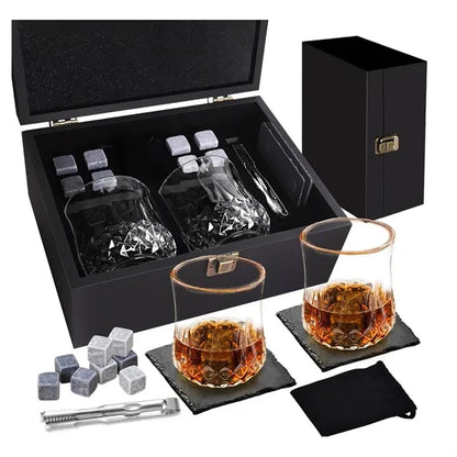 Whiskey Stones Glass Wooden Box Set