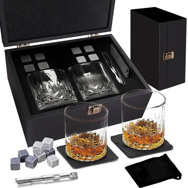 Whiskey Stones Glass Wooden Box Set