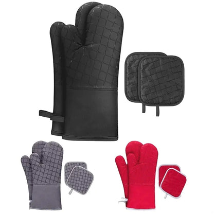 Heat Resistant Non Slip Silicone Oven Mitts Set