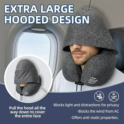 Memory Foam Neck Travel Pillow with Hoodie