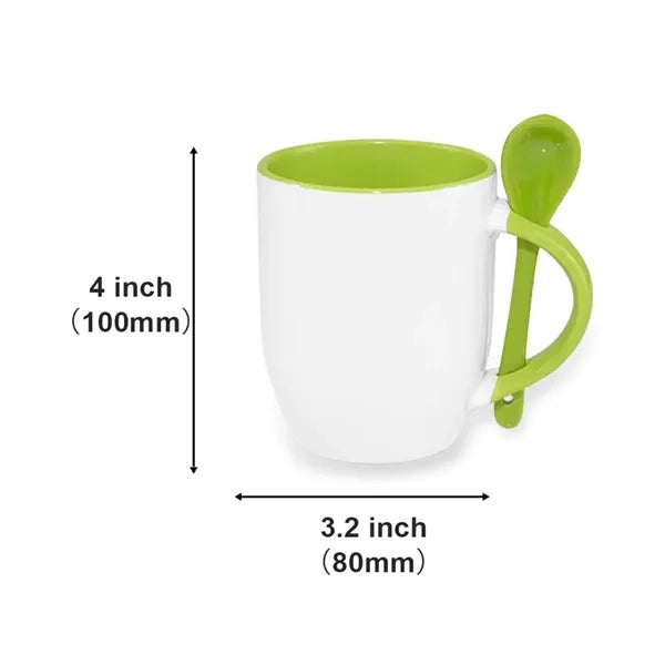 12Oz. Two-Tone Ceramic Mug Set with Integrated Handle Spoon