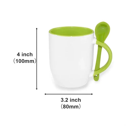 12Oz. Two-Tone Ceramic Mug Set with Integrated Handle Spoon