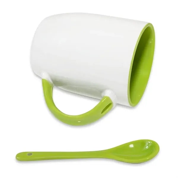 12Oz. Two-Tone Ceramic Mug Set with Integrated Handle Spoon