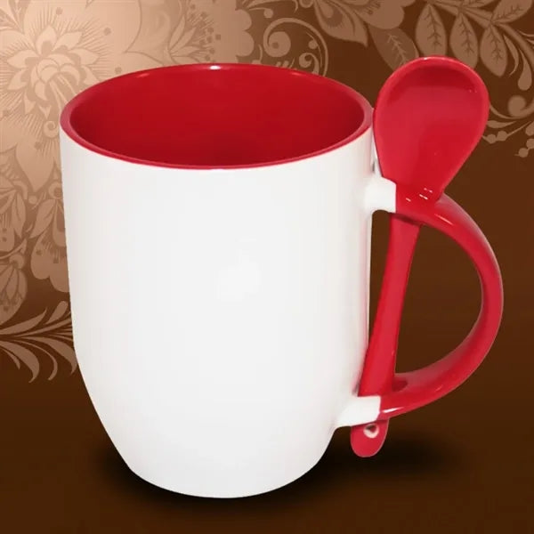 12Oz. Two-Tone Ceramic Mug Set with Integrated Handle Spoon