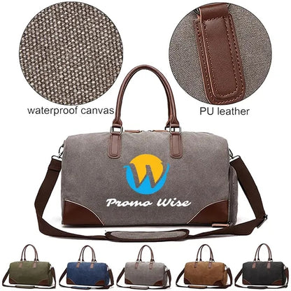 Large Capacity Canvas Tote Gym Bag with Shoe Compartment