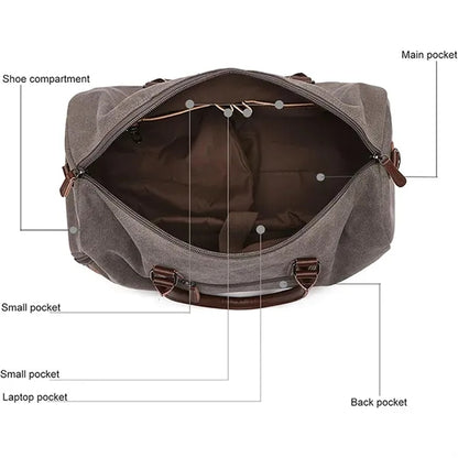 Large Capacity Canvas Tote Gym Bag with Shoe Compartment