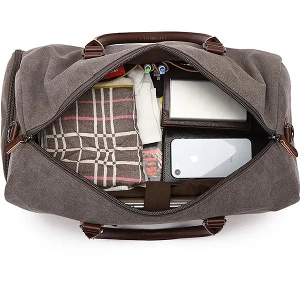 Large Capacity Canvas Tote Gym Bag with Shoe Compartment
