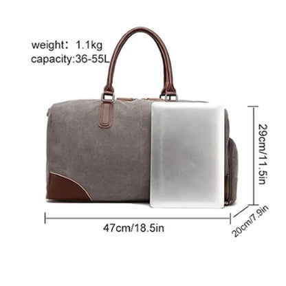 Large Capacity Canvas Tote Gym Bag with Shoe Compartment