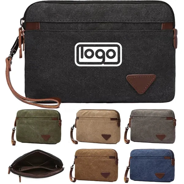 Men's Canvas Casual Zipper Wristlet Clutch Bag