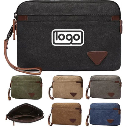 Men's Canvas Casual Zipper Wristlet Clutch Bag