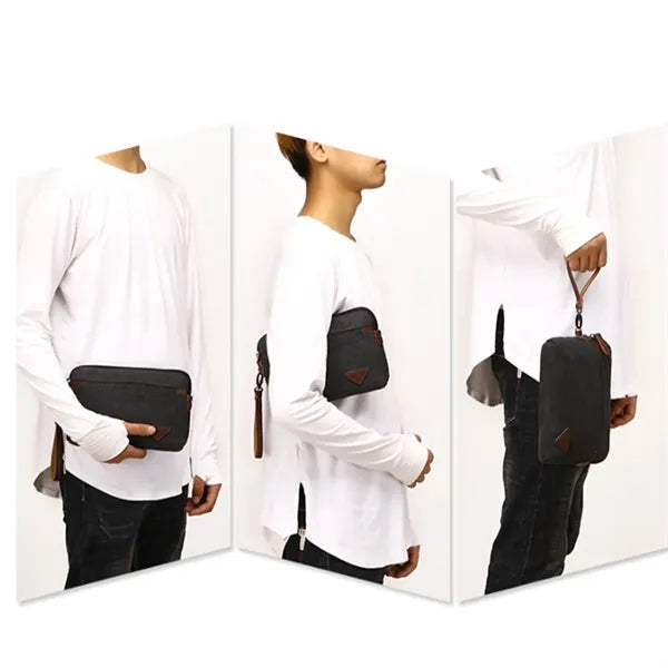 Men's Canvas Casual Zipper Wristlet Clutch Bag