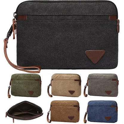 Men's Canvas Casual Zipper Wristlet Clutch Bag