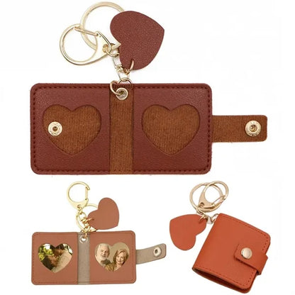 Leather Photo Card Holder Keychain Mini Pocket Album