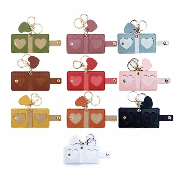 Leather Photo Card Holder Keychain Mini Pocket Album