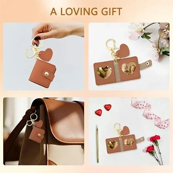Leather Photo Card Holder Keychain Mini Pocket Album