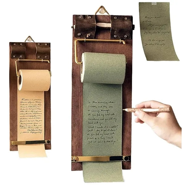 Vintage Hanging Memo Board with Kraft Paper Roll & Cutter