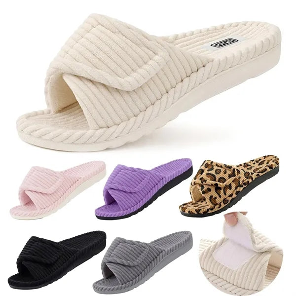 Corduroy Adjustable Strap House Slippers w/ Arch Support