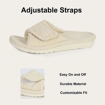 Corduroy Adjustable Strap House Slippers w/ Arch Support