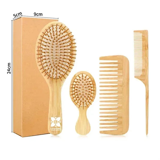 Bamboo Hairbrush and Comb Set