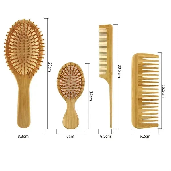 Bamboo Hairbrush and Comb Set