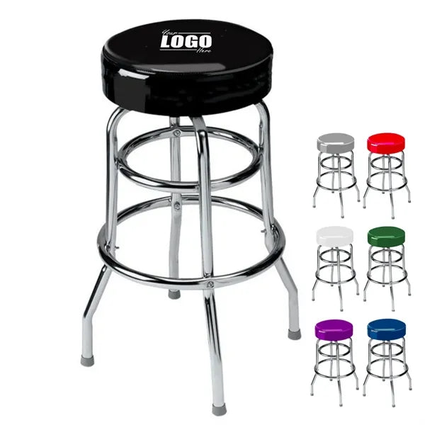 Custom Double Ring Chrome Backless Swivel Bar Stool