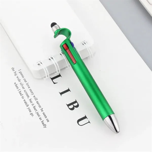 4 Color Stylus Ballpoint Pen W/ Phone Holder