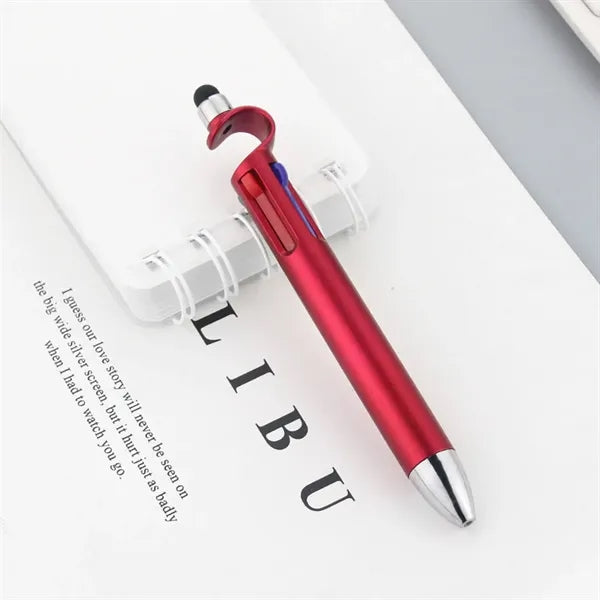 4 Color Stylus Ballpoint Pen W/ Phone Holder