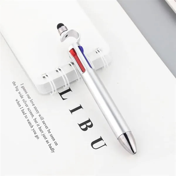 4 Color Stylus Ballpoint Pen W/ Phone Holder