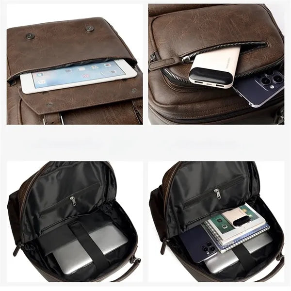 Fashion Vintage Leather Business Laptop Backpack For Men