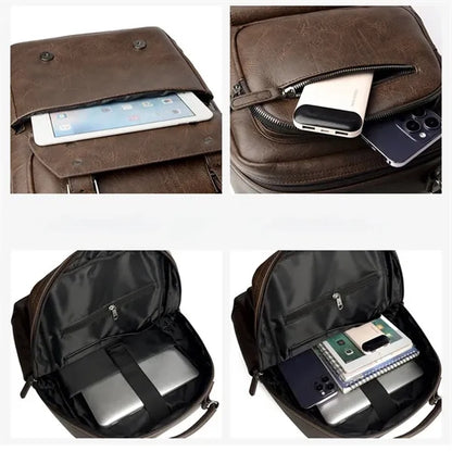 Fashion Vintage Leather Business Laptop Backpack For Men