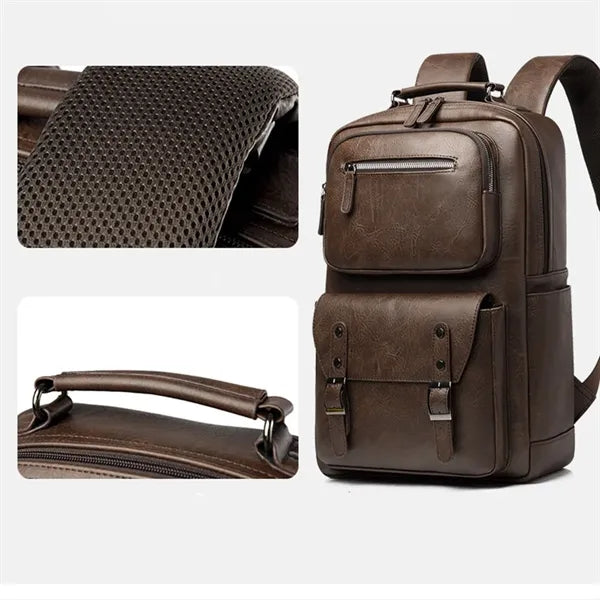 Fashion Vintage Leather Business Laptop Backpack For Men