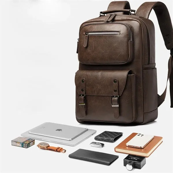 Fashion Vintage Leather Business Laptop Backpack For Men