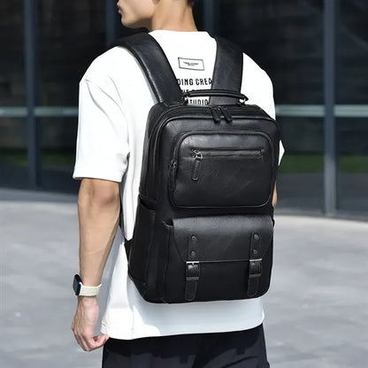 Fashion Vintage Leather Business Laptop Backpack For Men