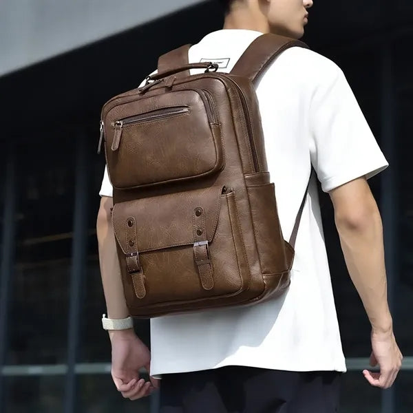 Fashion Vintage Leather Business Laptop Backpack For Men
